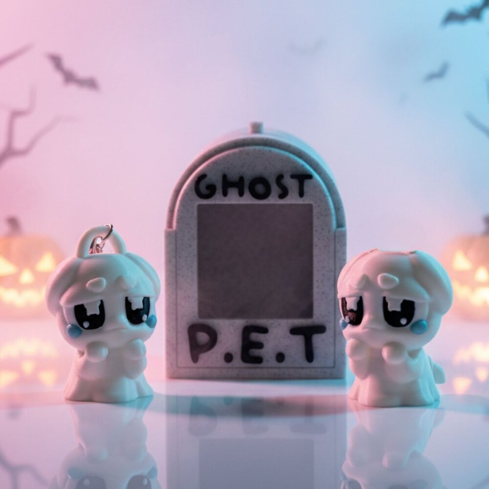 Spooky Sad Ghost Bunny Flexi Trinket Bag Charm Kawaii Backpack Keychain Bag